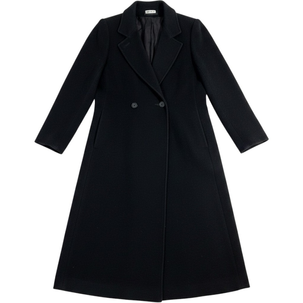 Vintage Wool Coat – M Black ILGWU Double Breasted Long Trench READ